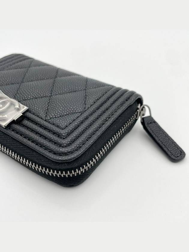 Boy Vintage Silver Hardware Quilted Caviar Zipper Card Wallet Black - CHANEL - BALAAN 4