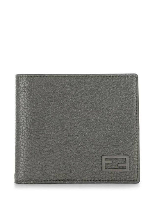 FF Metal Logo Selleria Leather Half Wallet Grey - FENDI - BALAAN 1