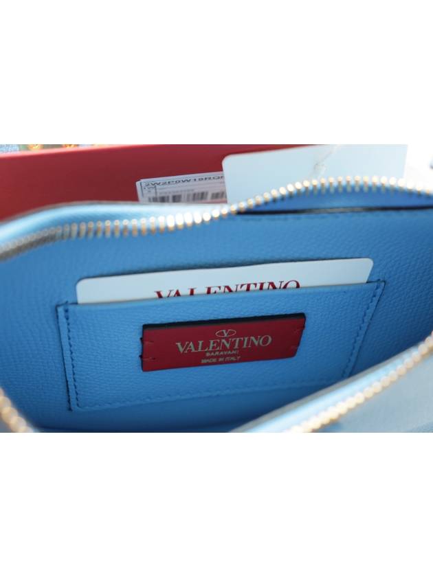 V Logo Hobo Leather Shoulder Bag Sky Blue - VALENTINO - BALAAN 8