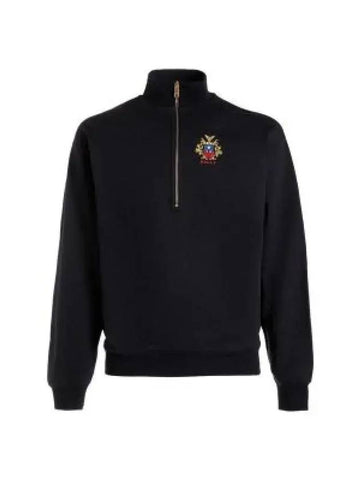 Crest Logo Half Zip-Up Knit Top Blue - BALLY - BALAAN 1