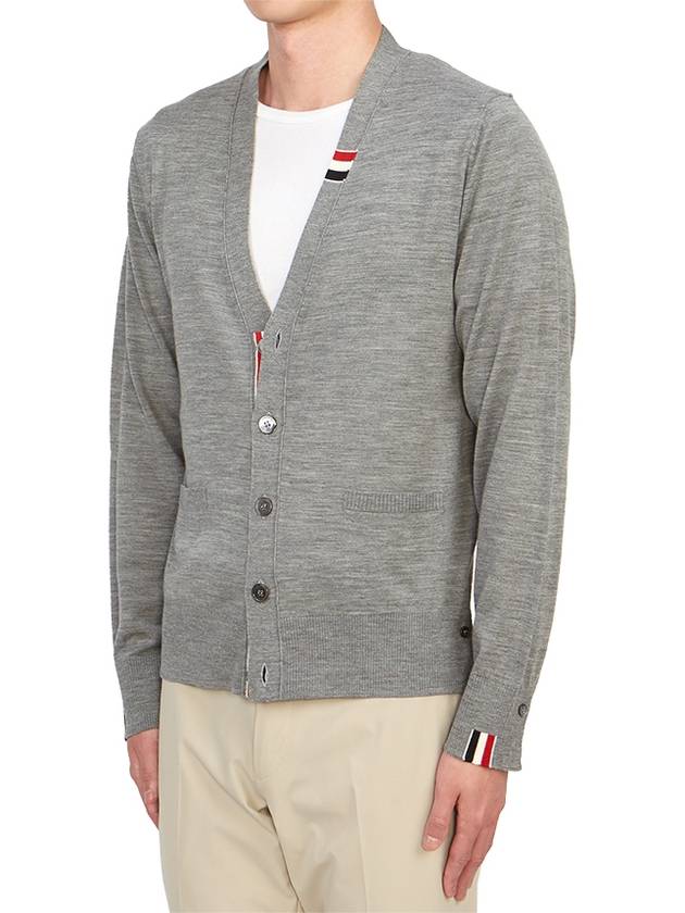 Men's Jersey Stitch V-Neck Cardigan Light Grey - THOM BROWNE - BALAAN 4