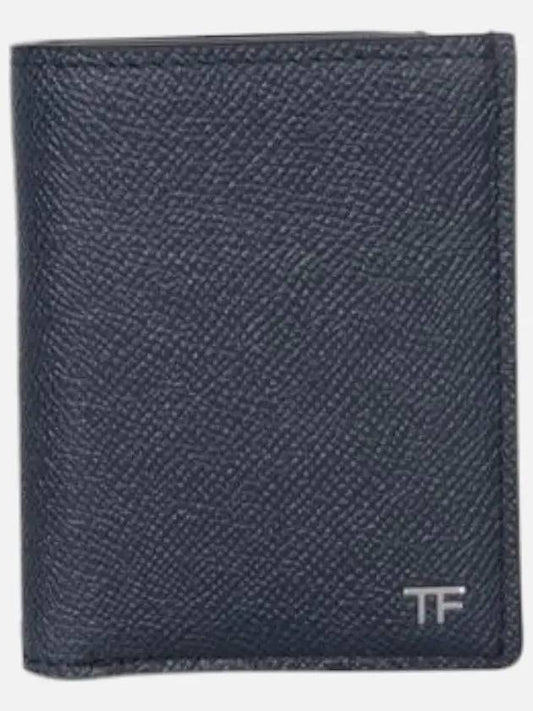 TF Logo Plain Leather Folding Card Wallet Midnight Blue - TOM FORD - BALAAN 2