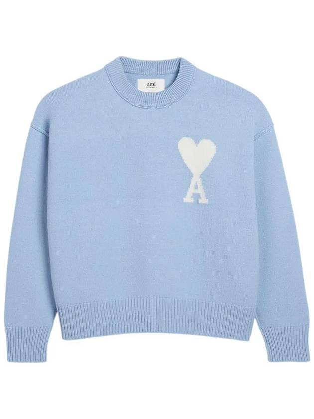 Big Heart Logo Wool Knit Top Blue - AMI - BALAAN 4