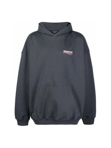 S Men Political Embroidery Logo Large Fit Hooded Sweatshirt Gray - BALENCIAGA - BALAAN 1