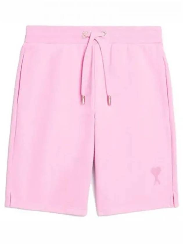 Heart embroidery patch Bermuda sweat shorts Rose Bonbon pants 271004 - AMI - BALAAN 1