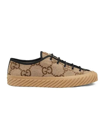 Maxi GG Embroidered Canvas Low Top Sneakers Brown - GUCCI - BALAAN 1