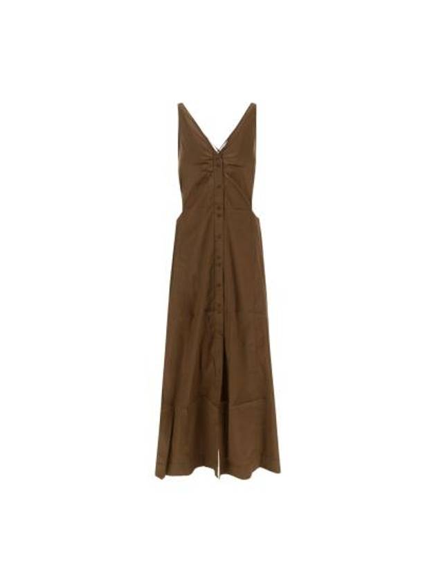 Stretch Cotton Maxi Long Dress Brown - GANNI - BALAAN 2