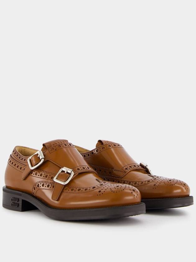 Brogue Leather Monk Strap Brown - MIU MIU - BALAAN 4