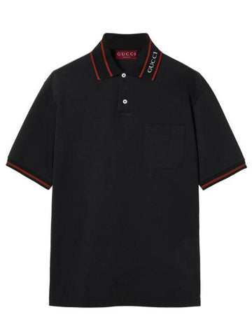 Logo Collar Cotton Polo Shirt Black - GUCCI - BALAAN 1