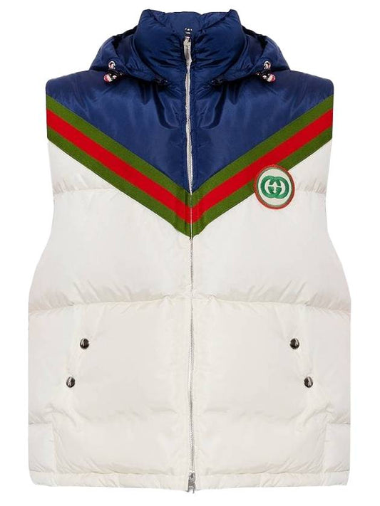 Women's Logo Quilted Padded Vest White Navy - GUCCI - BALAAN.