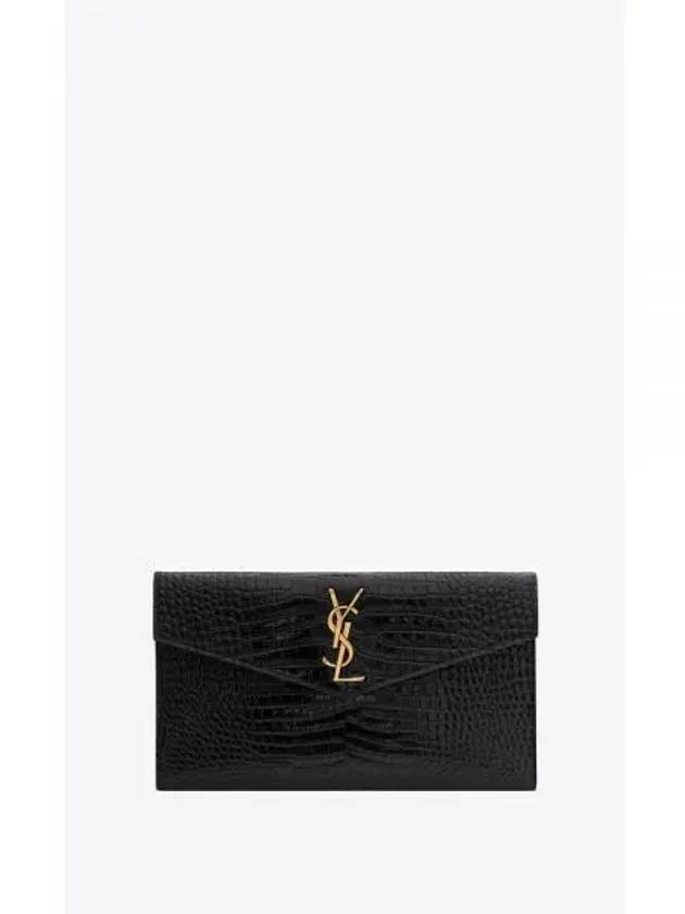 Crocodile Embossed Uptown Clutch Bag Black - SAINT LAURENT - BALAAN 2