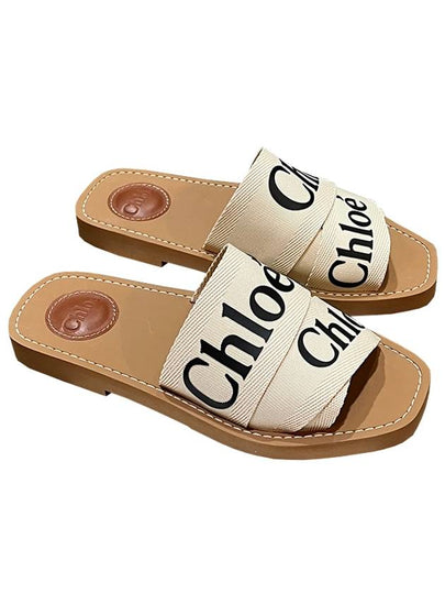 Woody Logo Flat Mule Slippers White - CHLOE - BALAAN 2