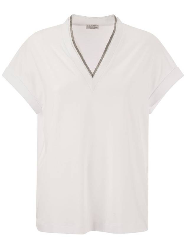 Monilli V-Neck Short Sleeve T-Shirt White - BRUNELLO CUCINELLI - BALAAN 2