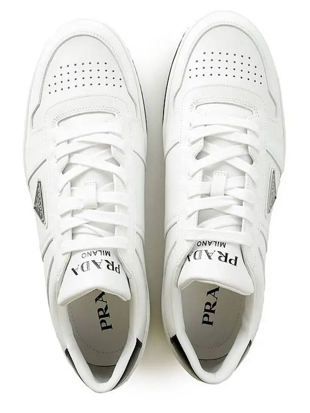 Downtown Triagle Logo Leather Low Top Sneakers White - PRADA - BALAAN 4