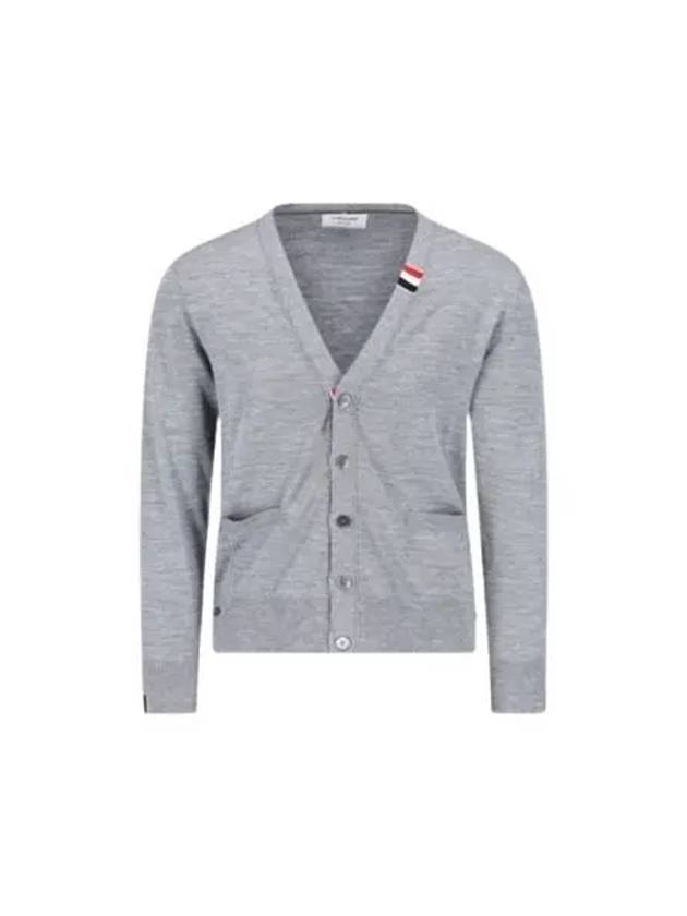 Men's Jersey Stitch V-Neck Cardigan Light Grey - THOM BROWNE - BALAAN 2