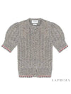 Cable Pointelle Striped Donegal Wool Short Sleeve Cardigan Light Grey - THOM BROWNE - BALAAN 5