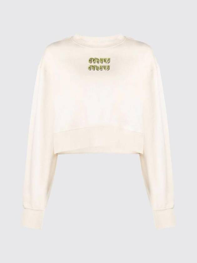 Embroidered Logo Cropped Sweatshirt Natural - MIU MIU - BALAAN 1