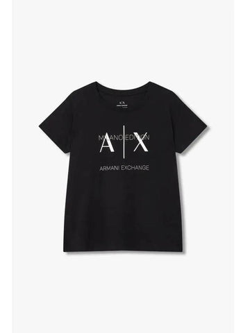 Women s Taping Logo Crew Neck T Shirt Black - ARMANI EXCHANGE - BALAAN 1