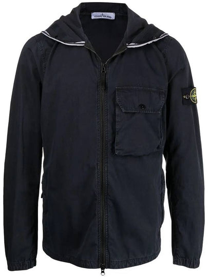 Brushed Cotton Canvas Hooded Jacket Navy - STONE ISLAND - BALAAN 2