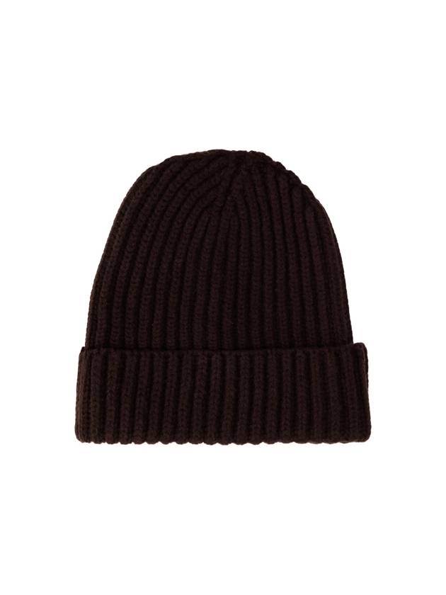 Logo Patch Ribbed Wool Cashmere Beanie Chocolate - PATOU - BALAAN 3