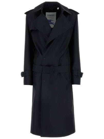 Belted Long Silk Blend Trench Coat Black - BURBERRY - BALAAN 2