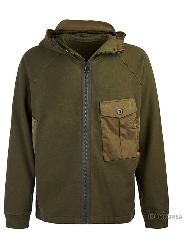 Garment Dyed One-Pocket Cotton Zip Up Hoodie Green - TEN C - BALAAN 2