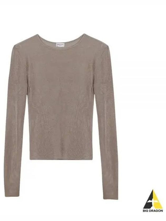 Rib Detail Viscose Crop Long Sleeve T-Shirt Pink - SAINT LAURENT - BALAAN 2