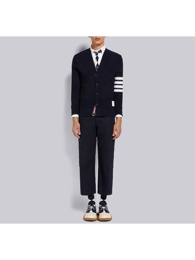 4 Bar Open Raschel Stitch V Neck Cardigan Navy - THOM BROWNE - BALAAN 5