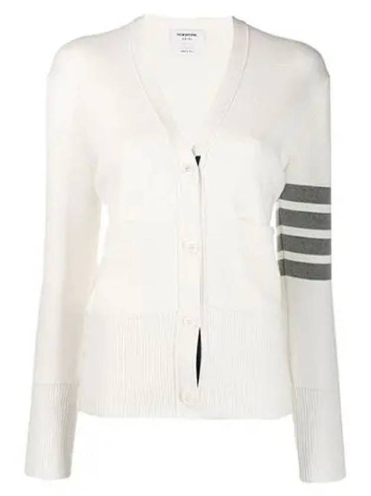 Cotton 4-Bar Milano Classic V-Neck Cardigan White - THOM BROWNE - BALAAN 2