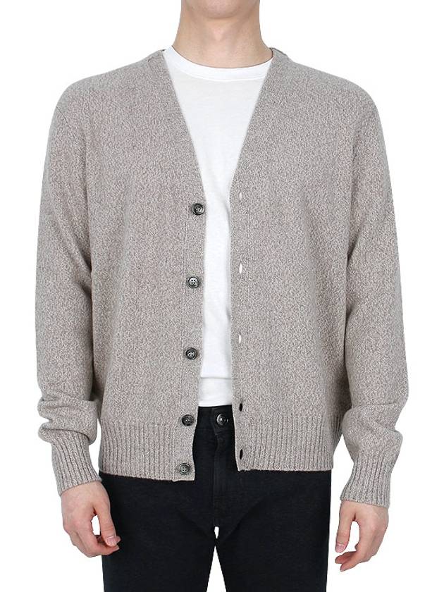 Heart Logo V-Neck Cashmere Cardigan Heather Champagne - AMI - BALAAN 4