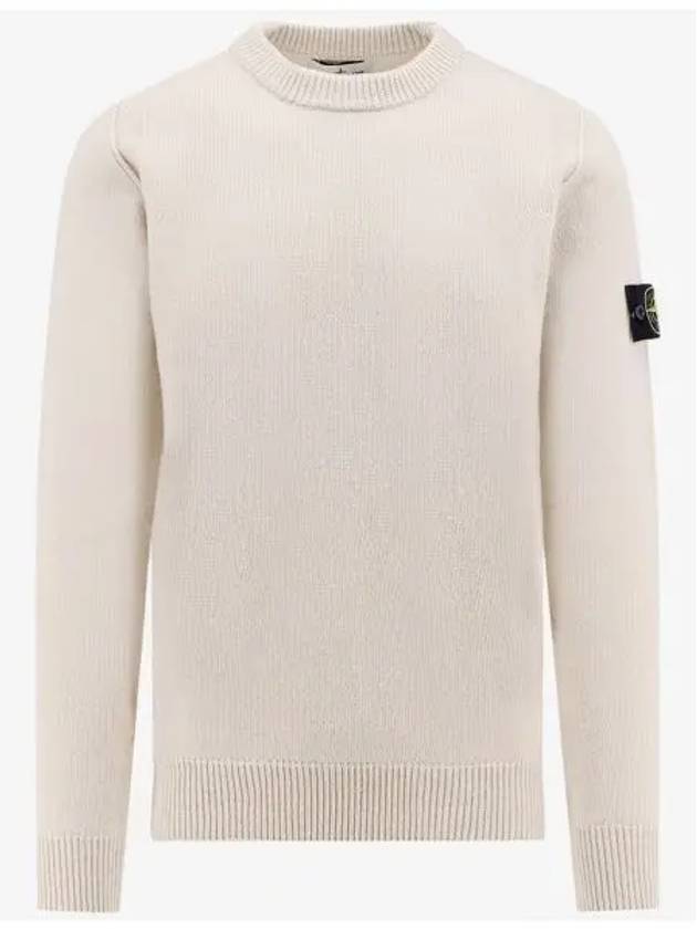 Logo Patch Lambswool Crewneck Knit Top Beige - STONE ISLAND - BALAAN 2