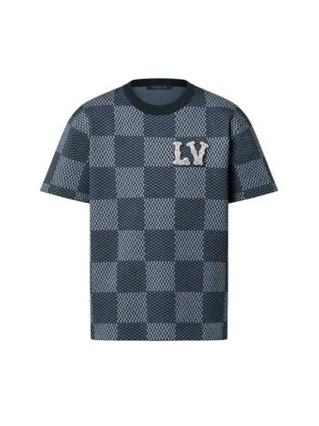 Horsebit Short Sleeved Crew Neck LV Crystal Patch Blue 1AGHTI - LOUIS VUITTON - BALAAN 1