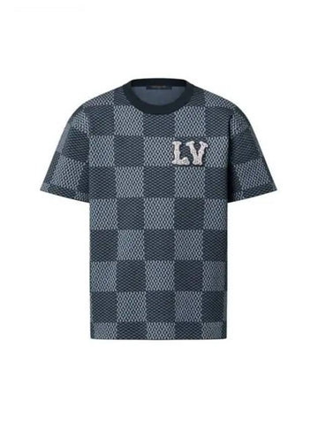 Horsebit Short Sleeved Crew Neck LV Crystal Patch Blue 1AGHTI - LOUIS VUITTON - BALAAN 1