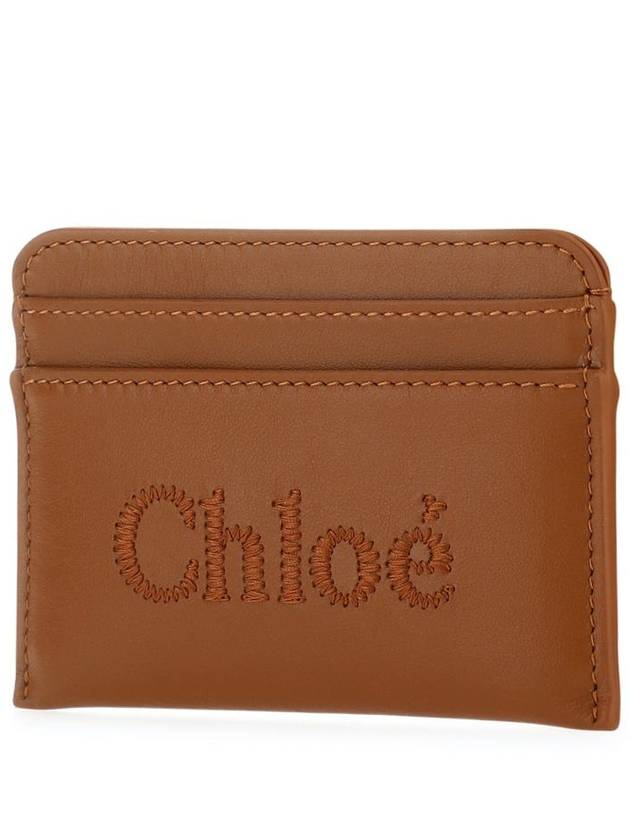 Sense Embroidered Logo Calfskin Card Wallet Brown - CHLOE - BALAAN 3