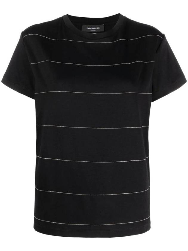 Stripe Pattern Short Sleeve T-Shirt Black - FABIANA FILIPPI - BALAAN 1