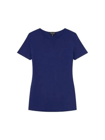 Women s Rayon Short Sleeve Ribbed Knit Blue - GIORGIO ARMANI - BALAAN 1