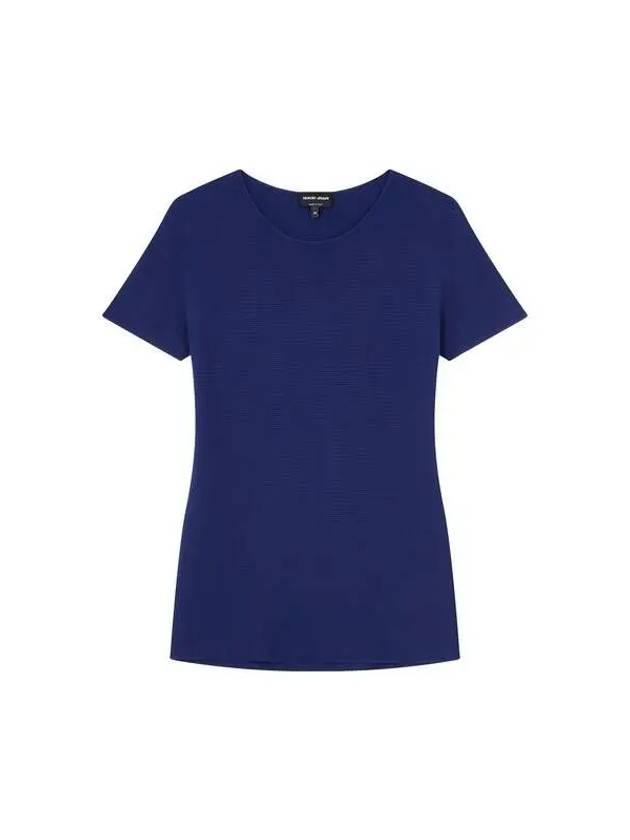 Women s Rayon Short Sleeve Ribbed Knit Blue - GIORGIO ARMANI - BALAAN 1