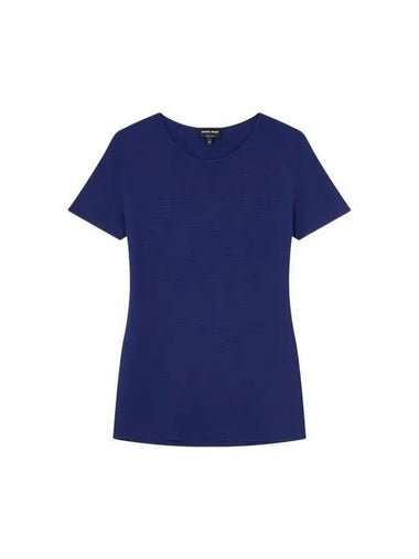 Women s Rayon Short Sleeve Ribbed Knit Blue - GIORGIO ARMANI - BALAAN 1