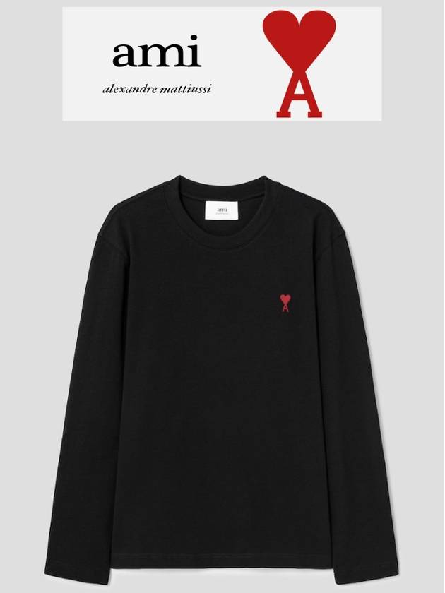 Chain Stitch Heart Logo Long Sleeve T-Shirt Black - AMI - BALAAN 2