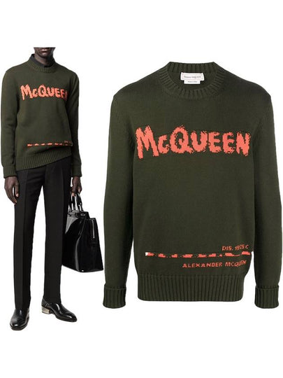 Graffiti Crewneck Knit Top Khaki - ALEXANDER MCQUEEN - BALAAN 2