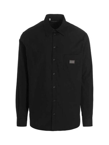 Logo Plaque Martini Cotton Long Sleeve Shirt Black - DOLCE&GABBANA - BALAAN 1