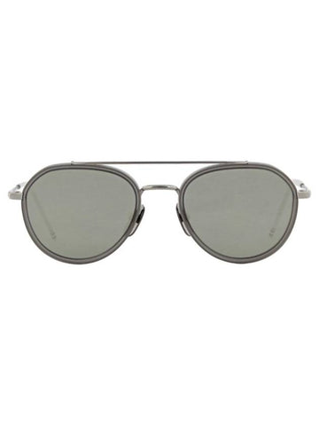 OS TB Round Pilot Frame Sunglasses Silver TB801 - THOM BROWNE - BALAAN 1