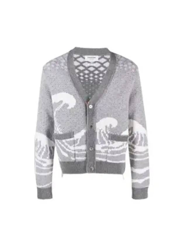 Wave Print Knit Cardigan Grey - THOM BROWNE - BALAAN 2