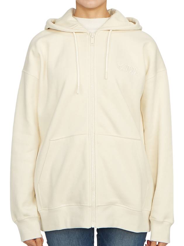 Logo Zip-Up Hoodie Cream - GANNI - BALAAN 2