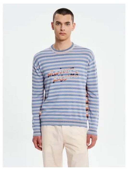 Men s Lettering Regular Stripe Striped Sweatshirt Jumper Hampton Blue Gray Melange Domestic Product - MAISON KITSUNE - BALAAN 1