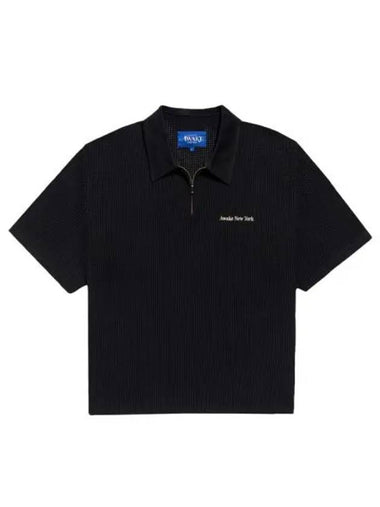 Awake New York Open Knit Embroidered Polo T Shirt Black - AWAKE NY - BALAAN 1