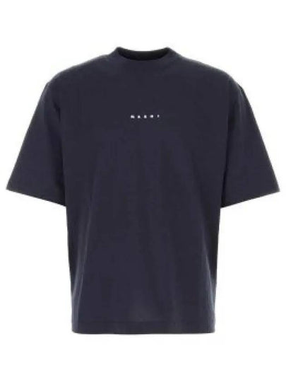 Logo Organic Cotton Short Sleeve T-Shirt Navy - MARNI - BALAAN 2