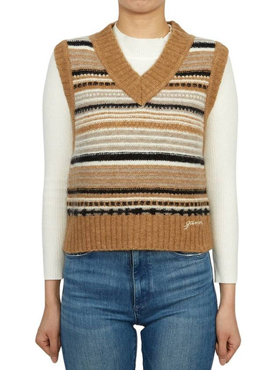 Striped Soft Wool Knit Vest Brown - GANNI - BALAAN 2