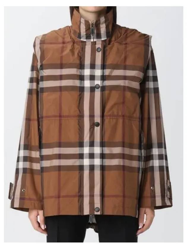 Check Off Shoulder Hooded Jacket Brown - BURBERRY - BALAAN 2