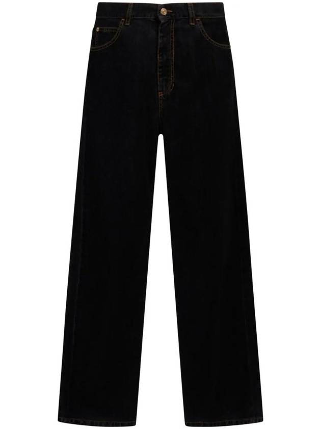 Garment Dyed Flock Denim Cotton Straight Jeans Black - MARNI - BALAAN 1